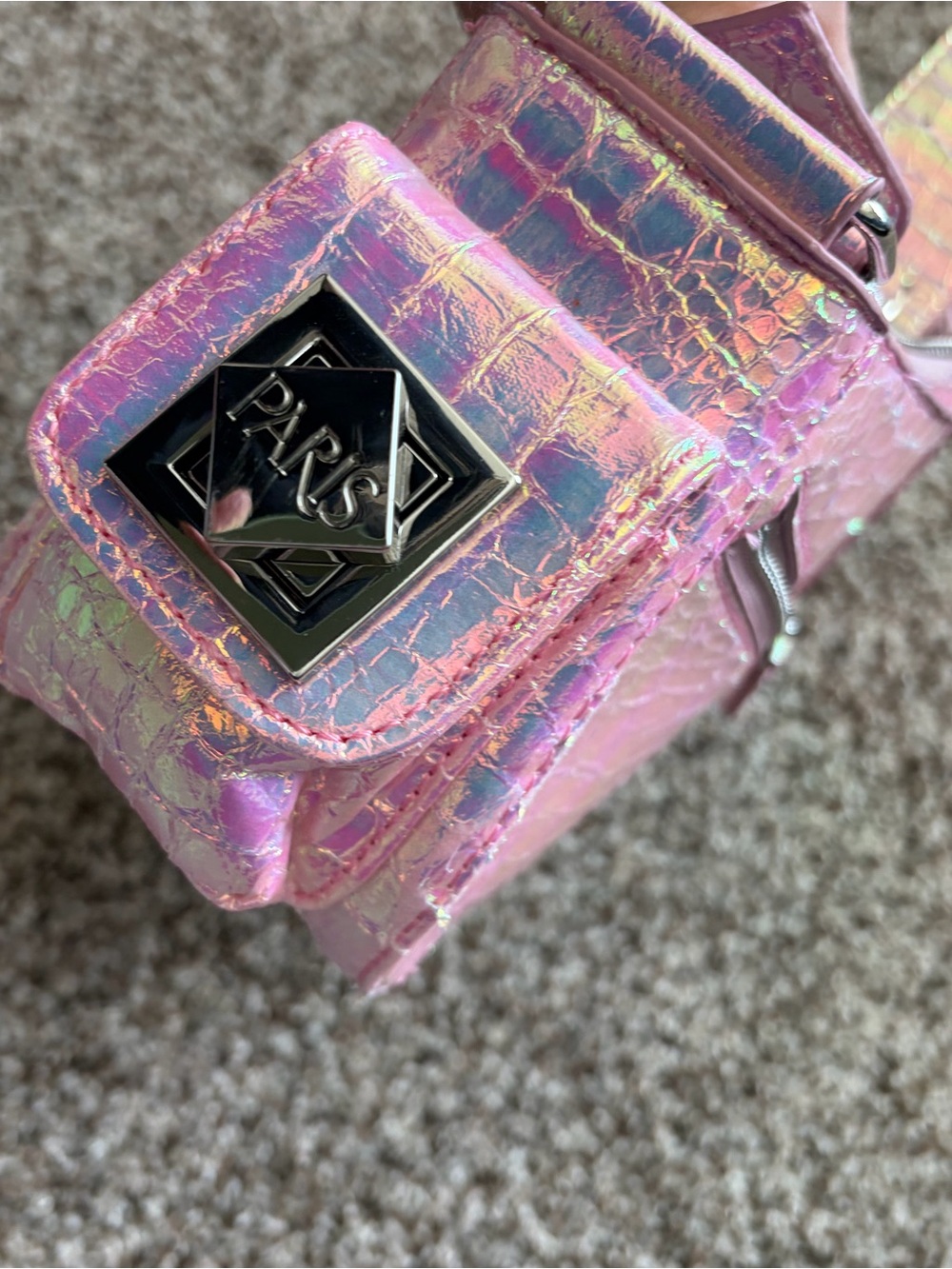 Iridescent Pink Croc-Embossed Paris Hilton Women’s Crossbody Bag - Picture 7 of 7
